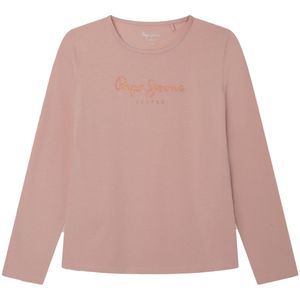 Pepe Jeans Mädchen Langarmshirt - HANA GLITTER LS, Baumwolle, Rundhals, Glitzer, Logo, einfarbig