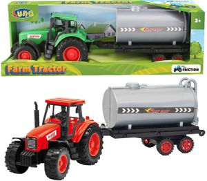Luna Farm Traktor Spielzeug Trecker mit Fassanhänger 2-Achs-Transport-Anhänger