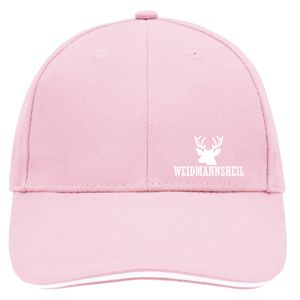 HUURAA! Cappy Mütze Weidmannsheil Hirsch Jägergruß Uni Kappe Light Pink/White mit Motiv für Jäger