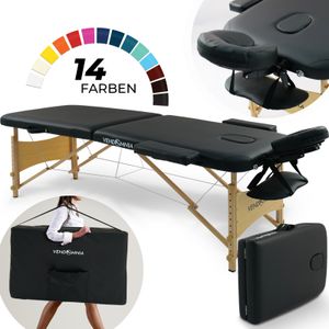 Mobile Massageliege - Holzfüße mit 2 Zonen-Klappbar, Massagetisch, Massagebett-höhenverstellbar inkl. Kopfstütze, Tasche Farbe: Schwarz