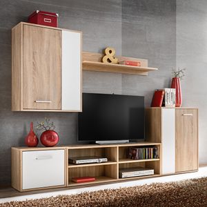 vidaXL 5-tlg.TV-Schrank Set Weiß Sonoma-Eiche Holzwerkstoff