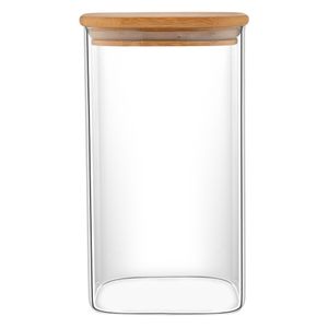 3x Kadum eckige Vorratsgläser 1300 ml Aufbewahrungsbehälter Vorratsdosen aus Borosilikatglas mit luftdichtem Bambusdeckel stapelbar Gewürzgläser gefertigt in Handarbeit