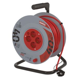 EMOS Profi-Kabeltrommel, 40m Kabel mit 4 Steckdosen, 1,5 mm Schuko, Spezialkunststoff, Einsatz im Innenbereich, P09240