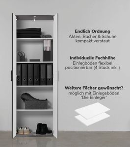 mokebo® Mehrzweckschrank 60cm Breite 'Der Lange', Aktenschrank, Büroschrank oder Schuhschrank in 60x180x34 cm (B/H/T), auch als Vorratsschrank oder Schrank aus Holz in Anthrazit-Schwarz