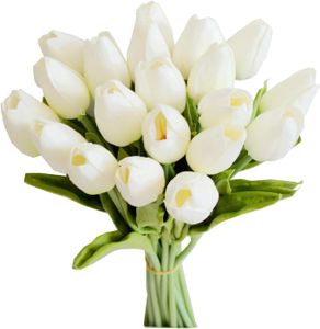 Künstliche Tulpen Gefälschte Tulpen Blumen Blumensträuße Blumen Arrangement für Home Room Hochzeitsstrauß,(White)