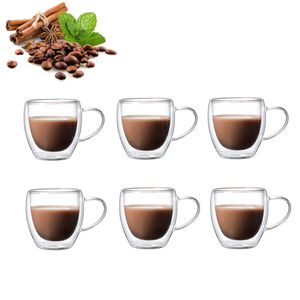 Doppelwandige Cappuccino Gläser, Doppelwandige Latte Macchiato ,Kaffeetassen Glas,Cappuccino Gläser für Kaffee,Espresso,Latte,Tee,Milch,Bier,Eis, 250 ml, 6 Stück