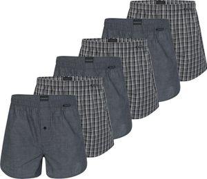 Schiesser 6er Pack Web Boxershorts Eingriff mit Knopf, Hochwertige We, Elastischer Bund mit kleinem Logo