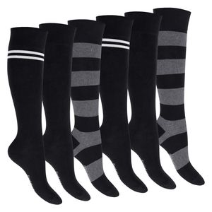 Footstar Damen Kniestrümpfe geringelt (6 Paar) - Schwarz 39-42
