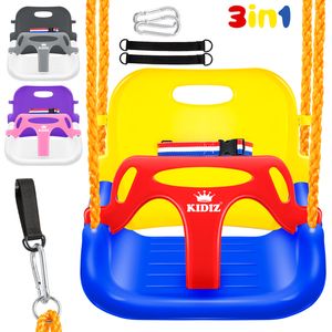 KIDIZ® Babyschaukel Kinderschaukel 3 in 1 Babysitz verstellbar Mitwachsend Schaukelsitz Gartenschaukel für Baby Kinder mit Rückenlehne und Anschnallgurt belastbar bis 100kg Indoor Outdoor, Farbe:Anthrazit
