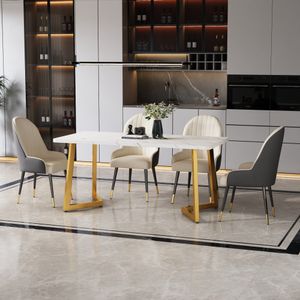 Flieks Marmoroptik Esszimmertisch Esstisch, Rechteckiger Küchentisch mit Metallbeinen für Esszimmer Wohnzimmer