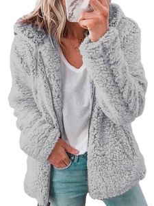 Damen Fleecejacken Teddy Fleece Jacke Warm Winterjacke Komfort Mantel Loose Sweatjacke Hellgrau,Größe:EU L