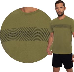Henderson pánske pyžamo s krátkym rukávom + šortky 100% bavlna 41282-77X CROP, khaki/čierna, L