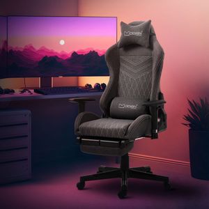 Herná stolička ML-Design s podrúčkami, sivá/biela, z tkaniny, ergonomická
