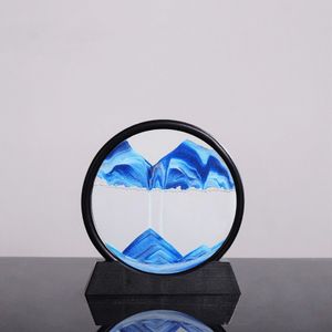 3D Dynamische Sanduhr aus rundem Glas, Beweglicher Sandkunst Bilderrahmen, Sandszenen Flüssige Bewegungsanzeige, Für die Büroarbeitsdekoration (Blau, 7 Zoll)