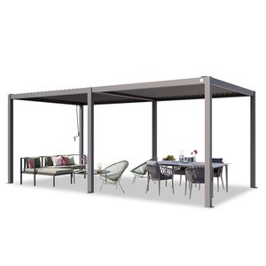 PRIMEYARD Pergola 3x6 m Aluminium-Pfosten mit Lamellendach aus Stahl graue Terrassenüberdachung