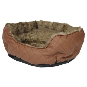 Pettimania Hundebett rund Leder mit Fellbezug braun, diverse Größen, NEU, Maße: 75 x 55 x 23 cm