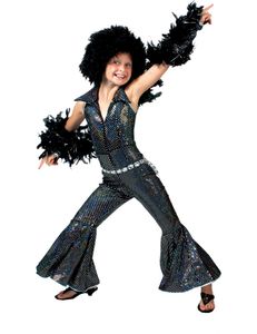Disco-Kostüm für Mädchen schwarz-glänzend