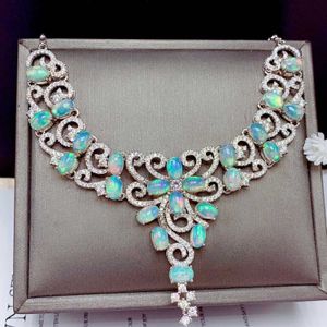 Natürlicher Opal Anhänger Frauen Jubiläumsgeschenk Opal Edelstein Halskette High Jewelry Sterling Silber