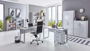 BMG Möbel Büromöbel-Set, Office Edition Set 6, grau/ weiß hochglanz