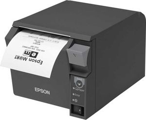 Epson TM-T70II, USB, RS232, schwarz Bondrucker, Thermodirekt, 7 Punkte/mm (180dpi), Medienbreite (max): 80mm, Rollendurchmesser (max.): 83mm, Geschwindigkeit (max.): 250mm/Sek., USB, RS232, ESC/POS, inkl.: Netzteil, Netzkabel (EU), separat bestellen: Schnittstellenkabel, Farbe: schwarz (C31CD38025A0)