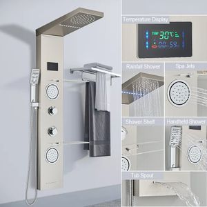 Wandmontage Duschpaneel Duschsäule LED Wasserfall Duscharmatur Set mit Bidet Sprayer Massage Temperaturanzeige