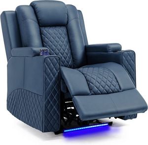 COMHOMA Elektrisch Relaxsessel TV-Sessel mit Massagefunktion Schwenkfunktion Heizfunktion mit LED-Lichtern, Fernbedienung, Aufbewahrungstasche, 2 Getränkehalter blau