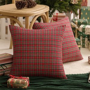 2 Stück 45x45cm Plaid Kissenbezug Tartan Kissenhülle für Weihnachten Couch Sofa Home Bett Deko