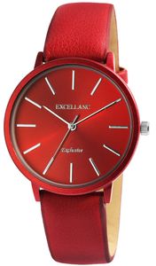 Excellanc Damen Armband Uhr Rot Analog Metall Kunst Leder Quarz Armbanduhr