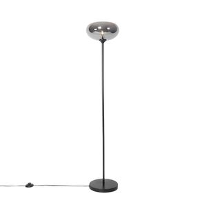 QAZQA - Art Deco Art Deco Stehlampe schwarz mit Rauchglas - Busa I Wohnzimmer I Schlafzimmer - Länglich - LED geeignet E27