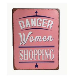 Blechschild DANGER Woman Shopping - lustiges Wandschild
