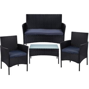 STILISTA® Lounge Set Polyrattan schwarz Wetterfest mit Bank, 2 Stühlen, Tisch, Sitzkissen