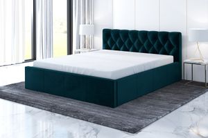 Polsterbett NICOL 180x200 mit Matratze und Bettkasten. Farbe: Grün.