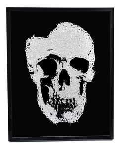 Wandbild Bild Totenkopf Skull Glasbild Wohnzimmer Deko Schwarz mit Glitzer