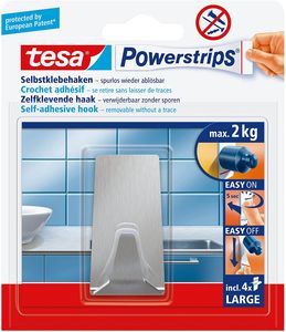 tesa Powerstrips Haken LARGE Metall rechteckig 1 Haken und 4 Strips Large