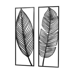 Kobolo Wandbild Wanddeko Metallbild - FEATHER - Metall - zweiteilig - schwarz - Feder - XXL -Wandkunst Wall Picture Deco Deko Wohnzimmer Einrichtung