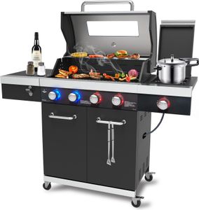 El Fuego® Gasgrill ''KINGSTON'' 4 + 1 Brenner, Infrarotbrenner, 2 Hochleistungsbrenner, LED-Beleuchtung, mit Sichtfenster, inkl. Abdeckhaube