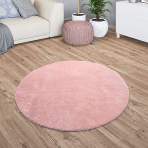 TT Home Teppich Wohnzimmer Kurzflor Anti-Rutsch Rückseite Einfarbiges Design Waschbar Größe 120 cm Rund