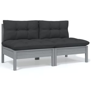 vidaXL 2-Sitzer-Gartensofa mit Kissen Grau Massivholz Kiefer