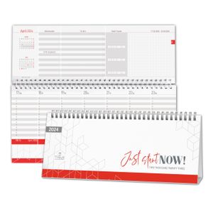 Tischkalender 2024 Quer -  Weekly Planner Querformat für den Schreibtisch - Querkalender 2024 mit Ringbindung - 10,5 x 29,7 cm