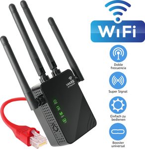 7MAGIC WLAN Repeater 1200Mbit/s 2,4/5,8 GHz bis zu 300 m², WiFi Extender Booster mit WPS, Ethernet Port, 3 Modus, WiFi Amplifier Verstärker, Schwarz