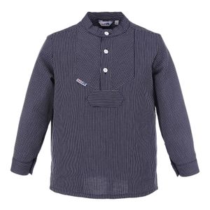 modAS Kinder Fischerhemd "L. Marleen“ aus Baumwolle - Gestreiftes Hemd im Finkenwerder-Stil mit schmalen Streifen in Blau Größe 128