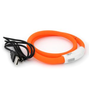 PRECORN LED USB Halsband Hund Silikon Hundehalsband Leuchthalsband für Hunde aufladbar per USB (Größe S-L auf 18-65 cm individuell kürzbar) in orange