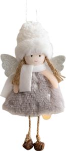 Weihnachtsengel Plüsch Puppe Glitzer Flügel Plüsch Hut Kleid lächelndes Gesicht langbeiniger Geschenke Szene Layout Schöne Hänge Weihnachtsmädchen Stoffed Orament Party Gunst-Grau