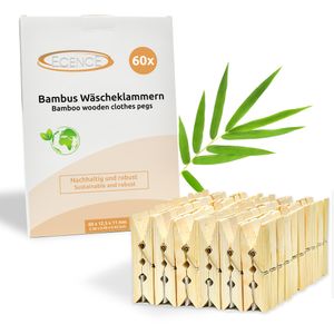 ECENCE Wäscheklammern Holz 60 Stck., 60 x 12.5 x 11mm nachhaltige Bambus Holzklammern klein, Klamm