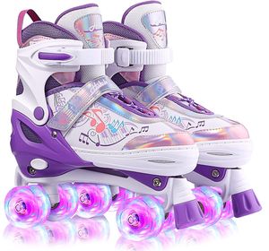 Rollschuhe Kinder verstellbar, mit Leuchtenden Rädern Roller Skates Inline Skates für Mädchen, Jungen, Anfänger, lila, Größe 35-38
