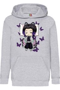 Shinobu Sleep Dětská mikina s kapucí Sweatshirt Anime Manga Demon  Slayer Kimetsu no Yaiba, 12-13 ani (152-164) / Vřesově šedá