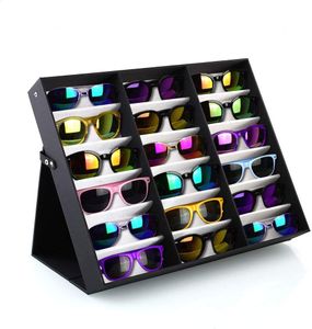 Brillen Organizer Schwarz, 18 Fächer Brillenbox für Mehrere Brillen, Brillen Box Verschließbar für Sonnenbrille, Brillen, Schmuck, Uhr für Damen Herren