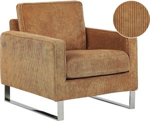 BELIANI Fotel jasnobrązowy tapicerowany materiałem grube siedzisko srebrne nóżki retro design