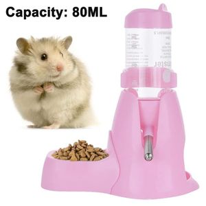 Hamster-Wasserflasche,automatische Trinkflasche für kleine Haustiere mit Futterbehälter-Basis,Hütte,hängende Wasserflaschen(Rosa)
