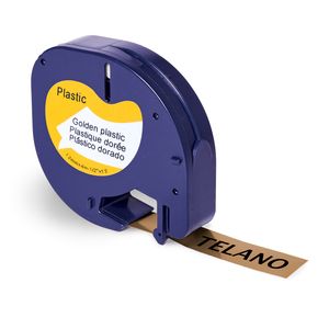Telano® 1x kompatible Kunststoffetiketten Schwarz auf GOLD für Dymo LetraTag Etikettendrucker - 12 mm x 4 m - 91207 Etikettenband